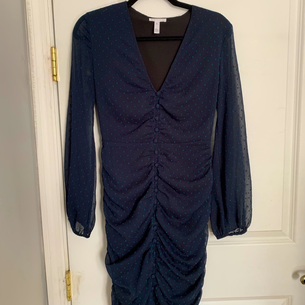 Leith Dress in Navy with Sheer Sleeves